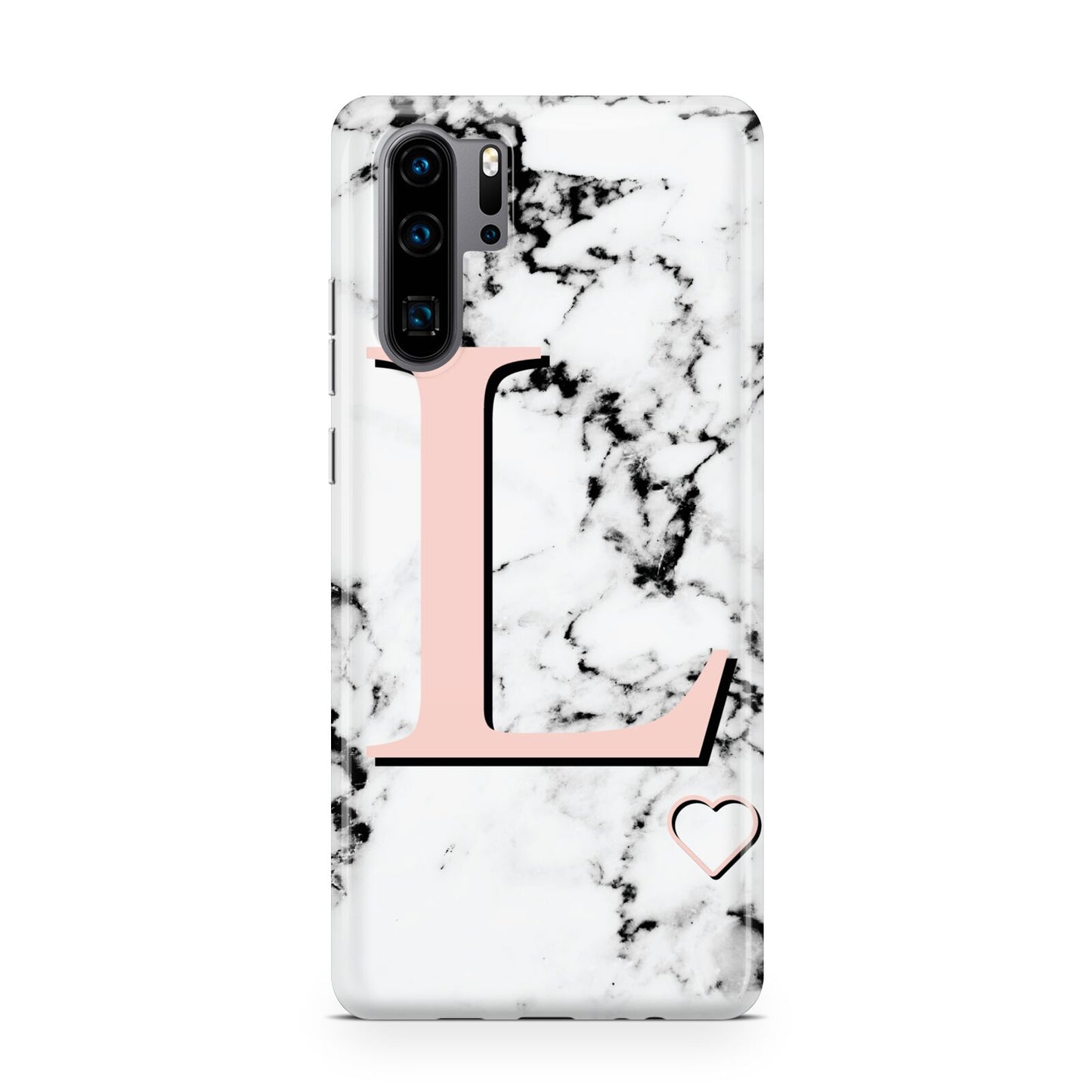 Personalised Coral Heart Initialled Marble Huawei P30 Pro Phone Case