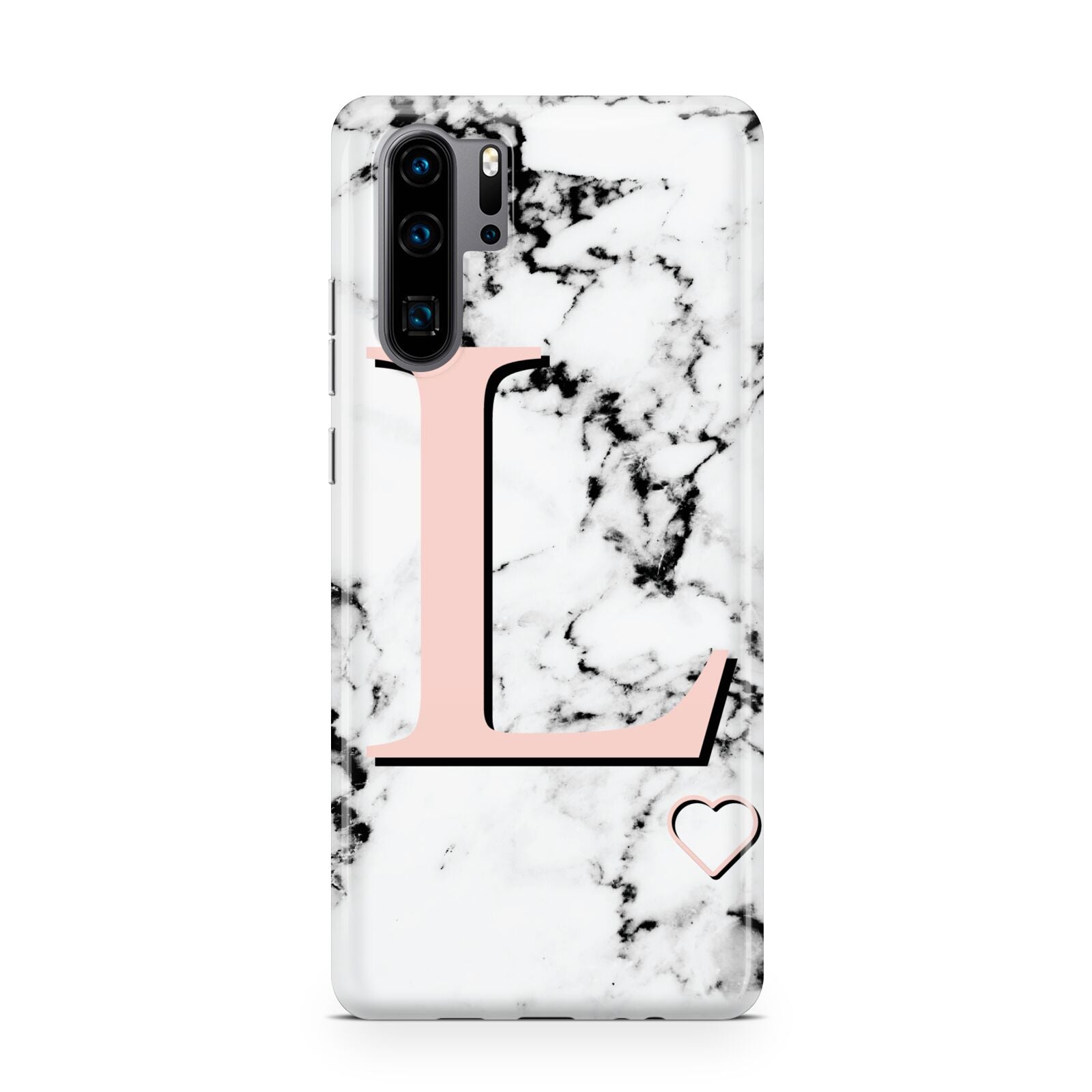 Personalised Coral Heart Initialled Marble Huawei P30 Pro Phone Case