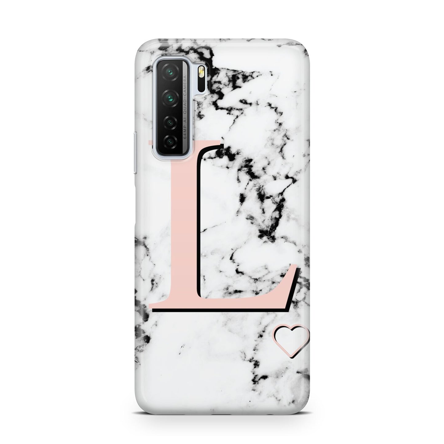 Personalised Coral Heart Initialled Marble Huawei P40 Lite 5G Phone Case