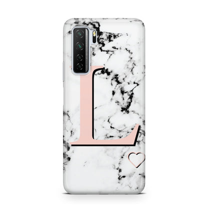 Personalised Coral Heart Initialled Marble Huawei P40 Lite 5G Phone Case