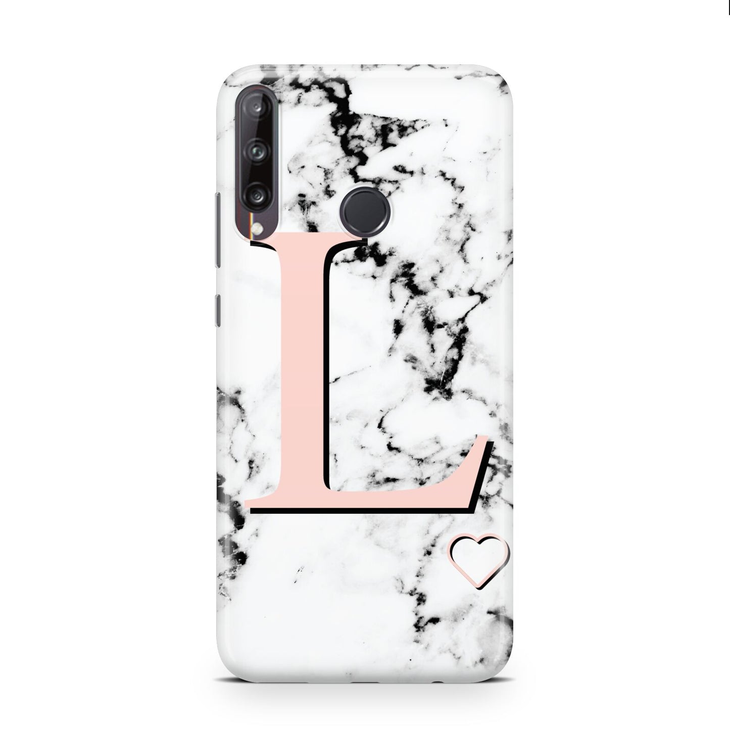 Personalised Coral Heart Initialled Marble Huawei P40 Lite E Phone Case