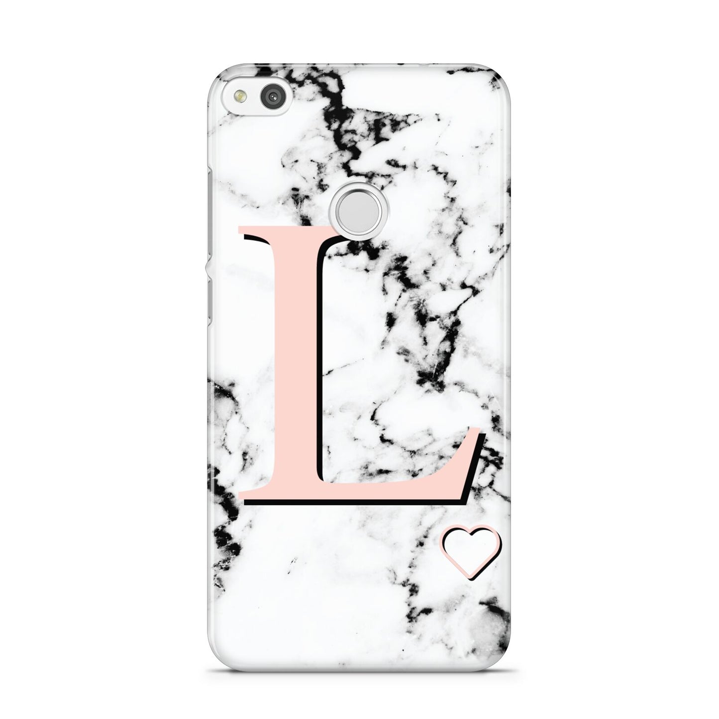 Personalised Coral Heart Initialled Marble Huawei P8 Lite Case