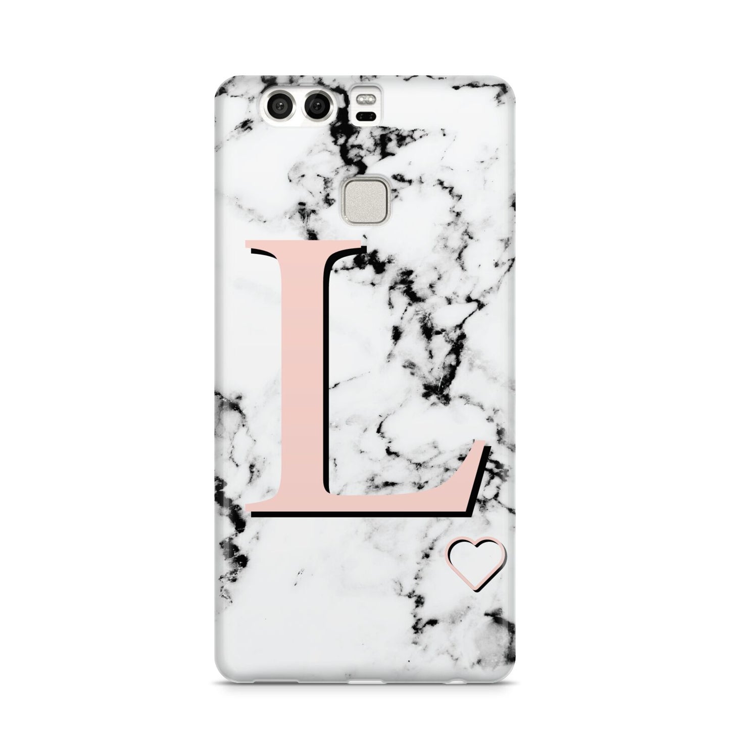 Personalised Coral Heart Initialled Marble Huawei P9 Case