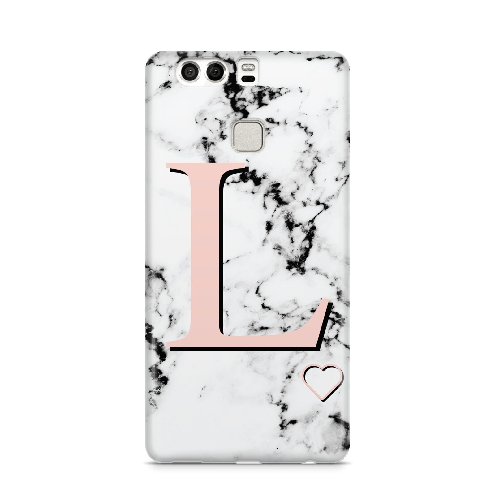 Personalised Coral Heart Initialled Marble Huawei P9 Case