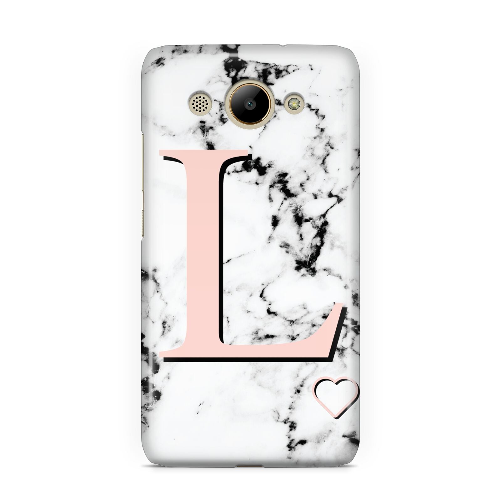 Personalised Coral Heart Initialled Marble Huawei Y3 2017