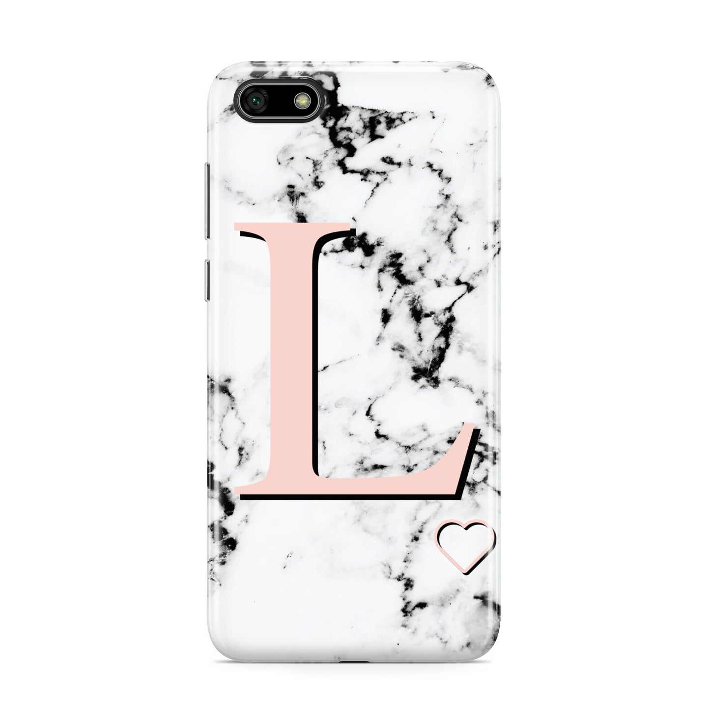 Personalised Coral Heart Initialled Marble Huawei Y5 Prime 2018 Phone Case