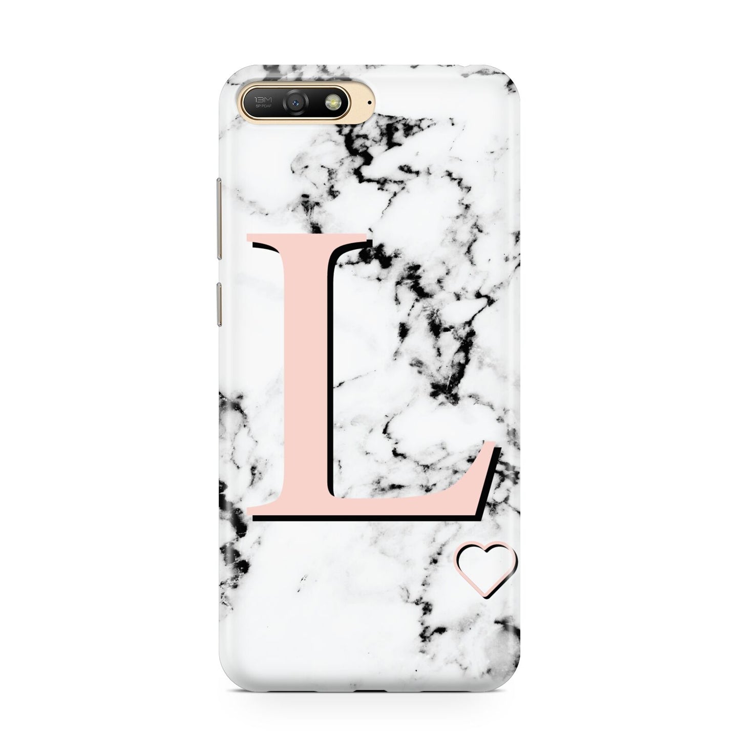 Personalised Coral Heart Initialled Marble Huawei Y6 2018