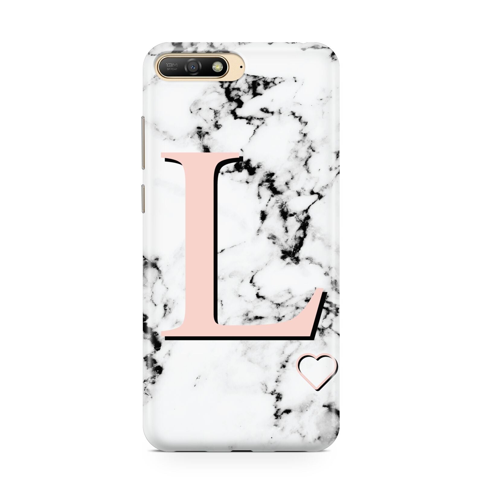 Personalised Coral Heart Initialled Marble Huawei Y6 2018