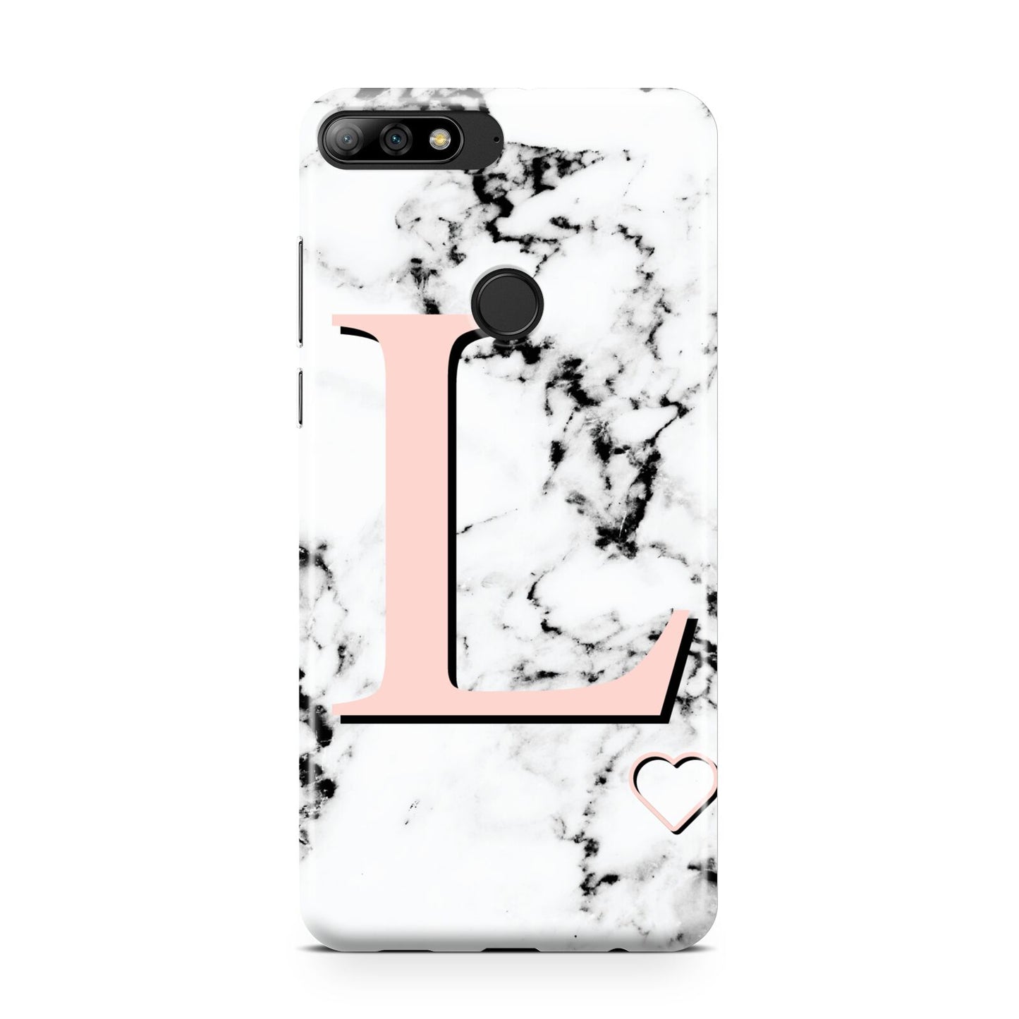 Personalised Coral Heart Initialled Marble Huawei Y7 2018