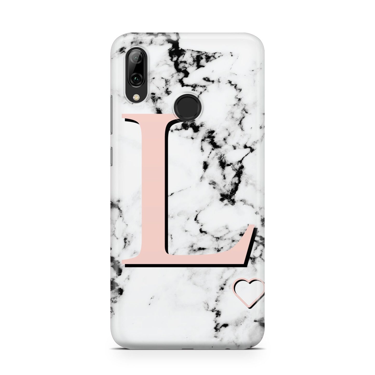 Personalised Coral Heart Initialled Marble Huawei Y7 2019