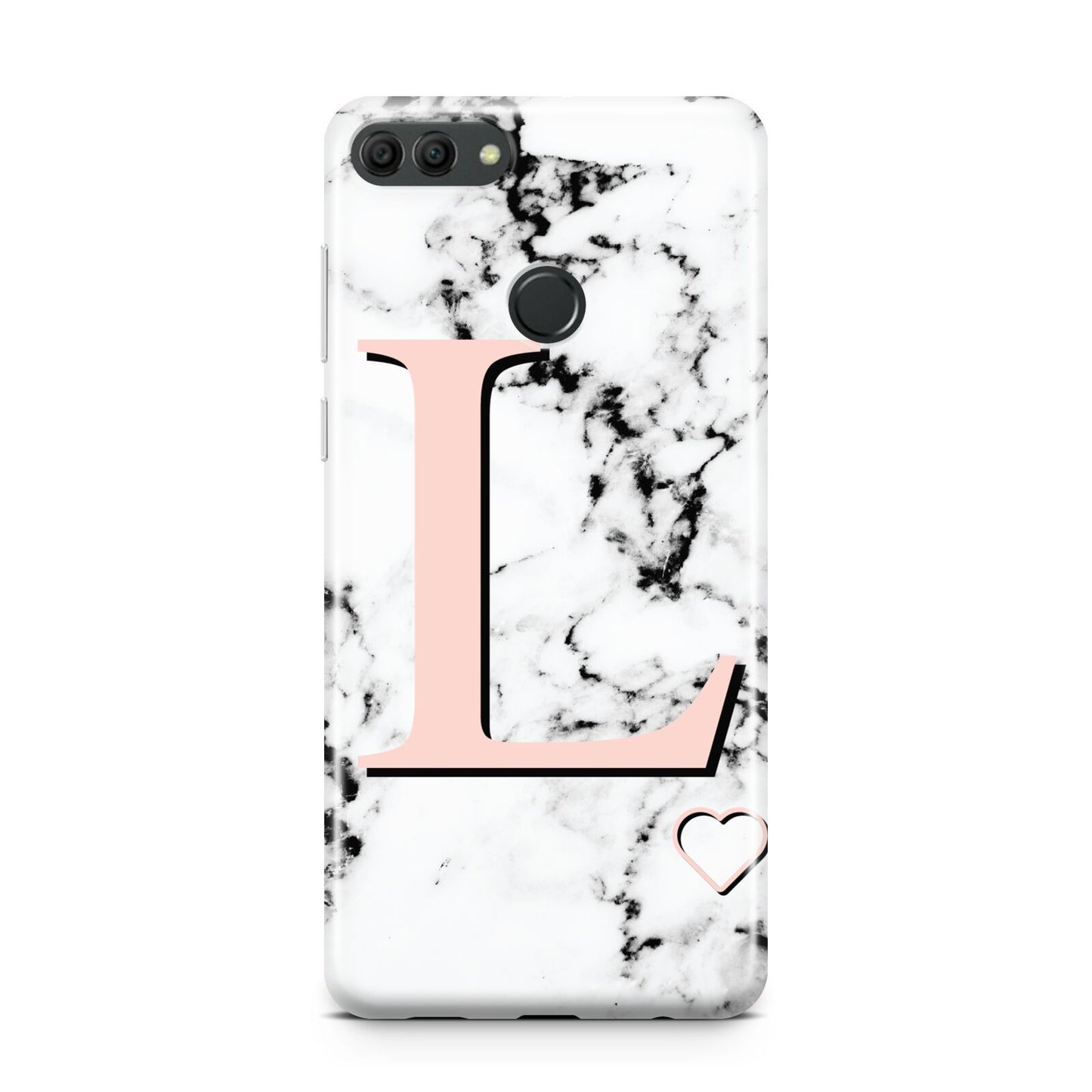 Personalised Coral Heart Initialled Marble Huawei Y9 2018