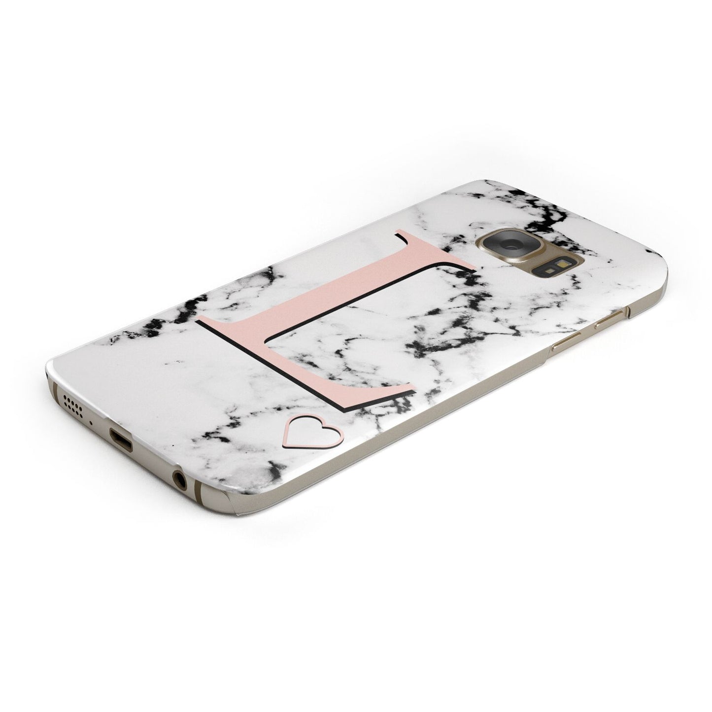 Personalised Coral Heart Initialled Marble Protective Samsung Galaxy Case Angled Image