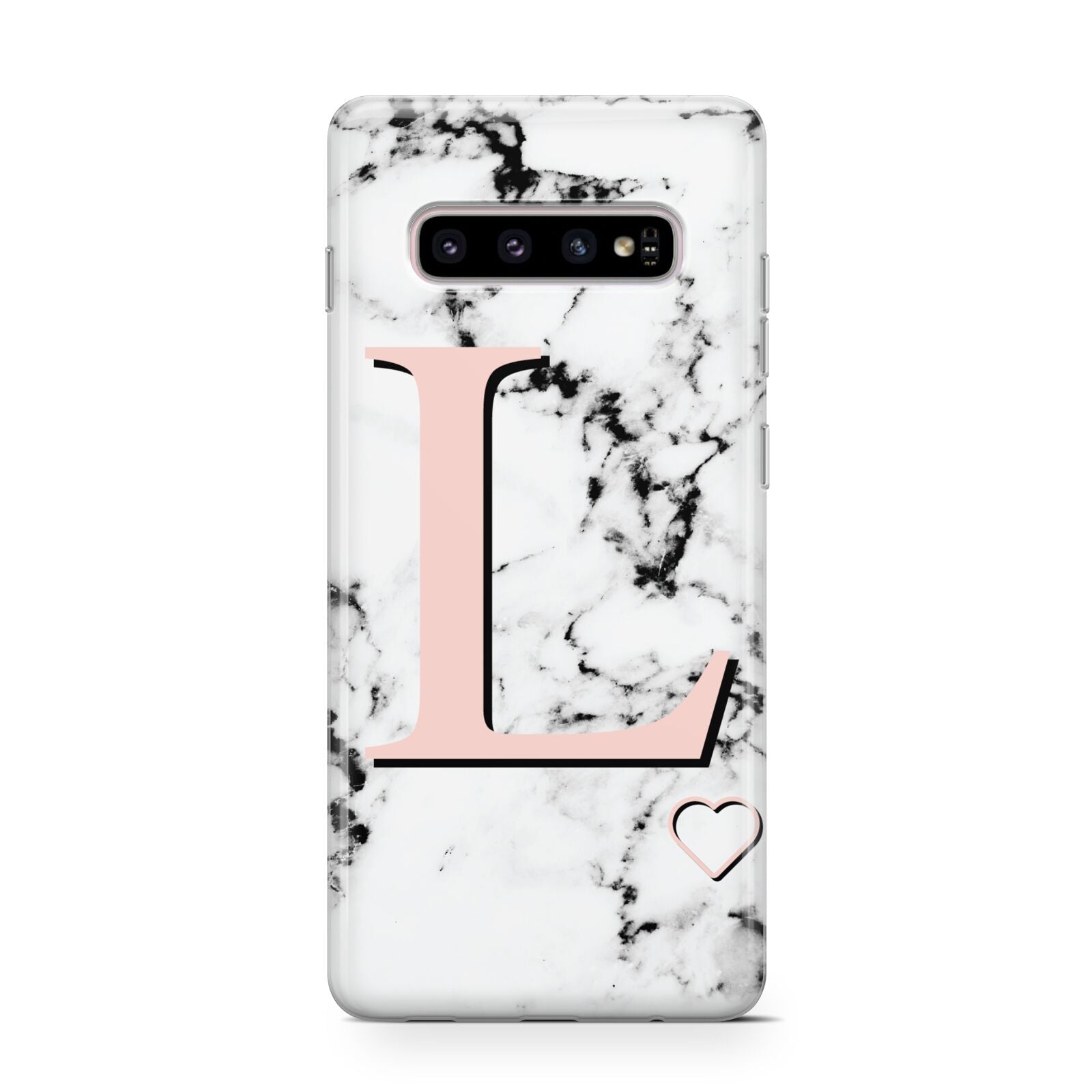 Personalised Coral Heart Initialled Marble Protective Samsung Galaxy Case