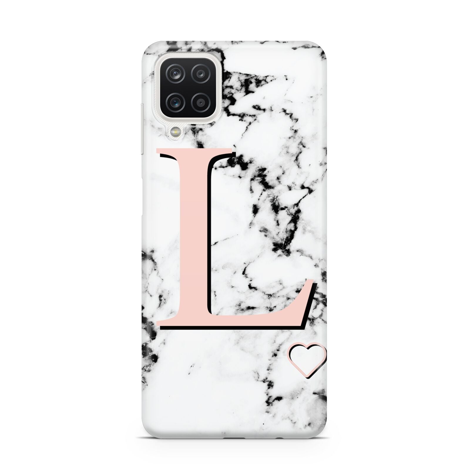 Personalised Coral Heart Initialled Marble Samsung A12 Case