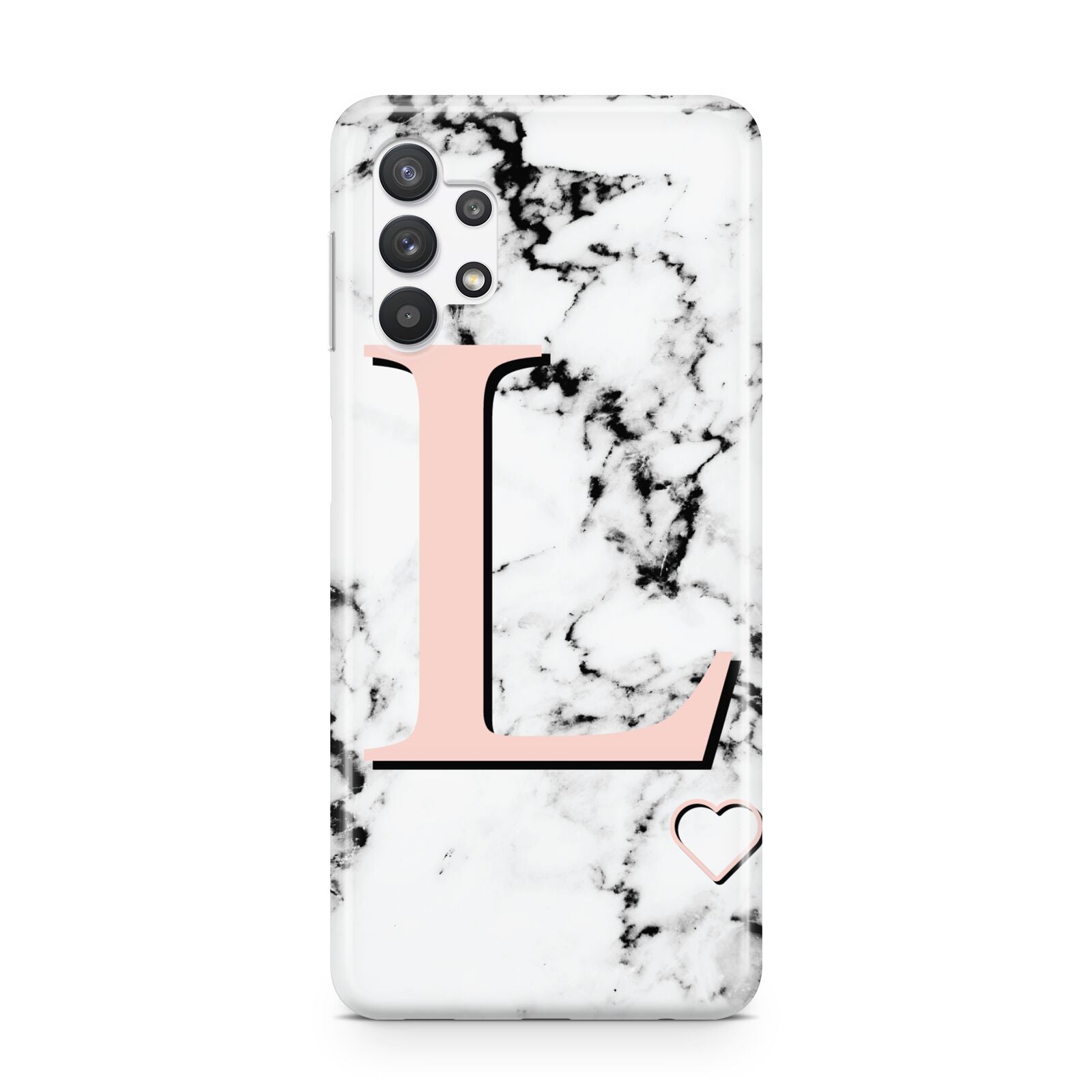 Personalised Coral Heart Initialled Marble Samsung A32 5G Case