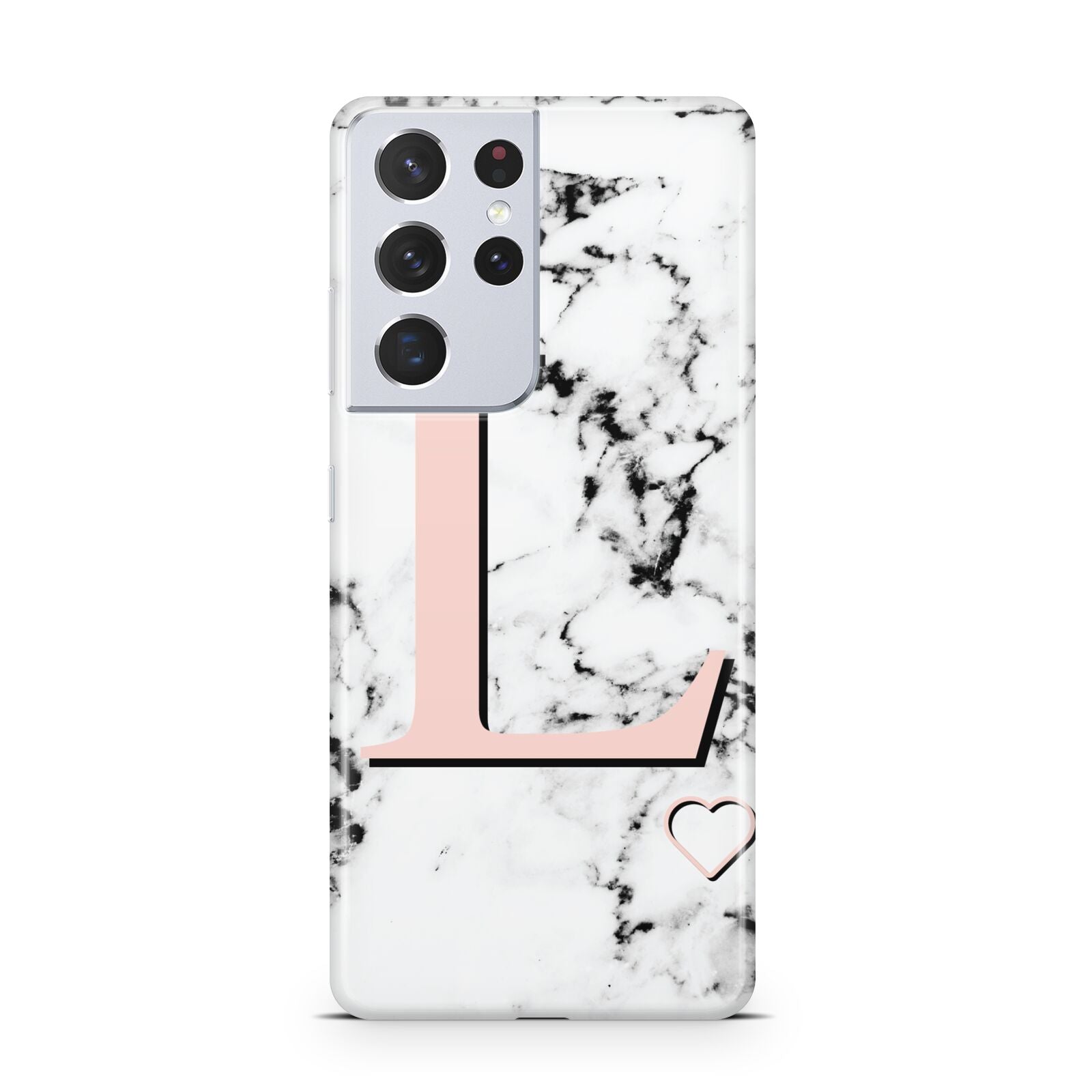 Personalised Coral Heart Initialled Marble Samsung S21 Ultra Case
