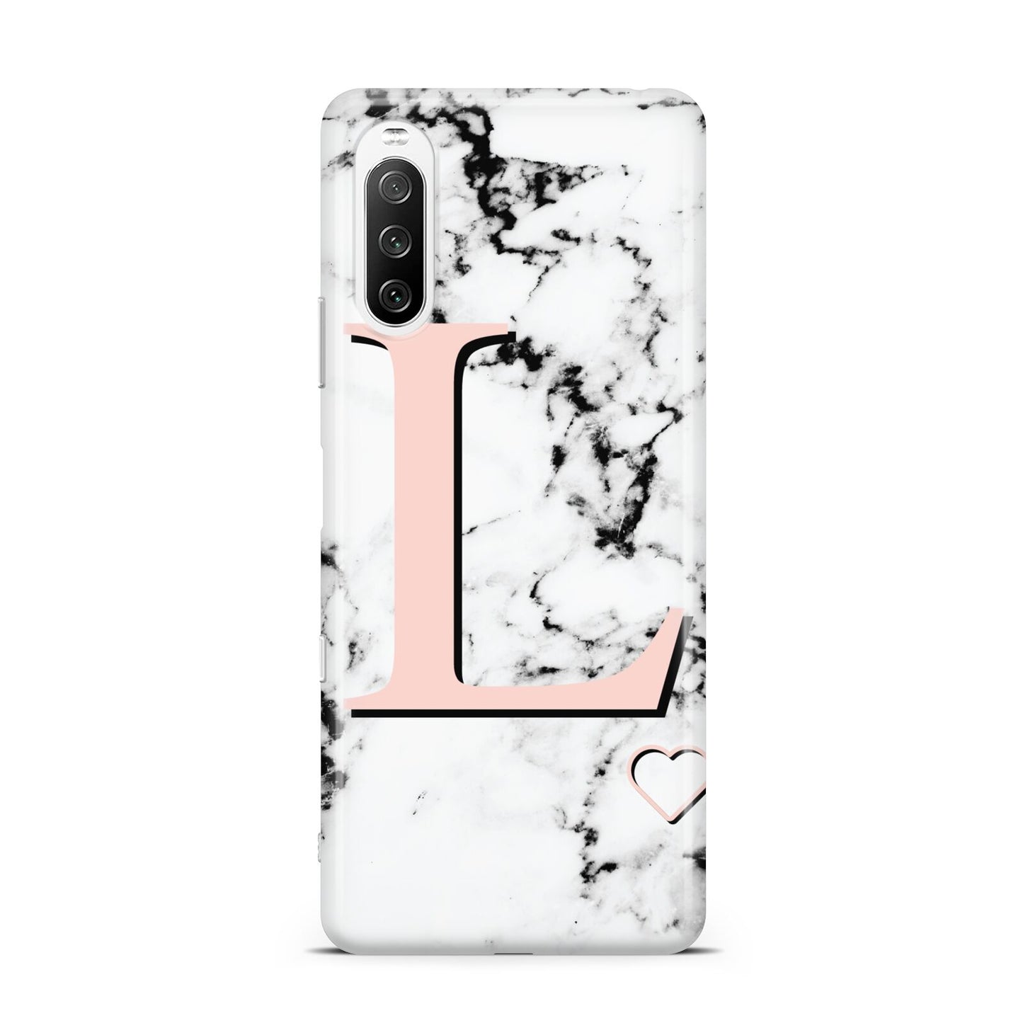 Personalised Coral Heart Initialled Marble Sony Xperia 10 III Case