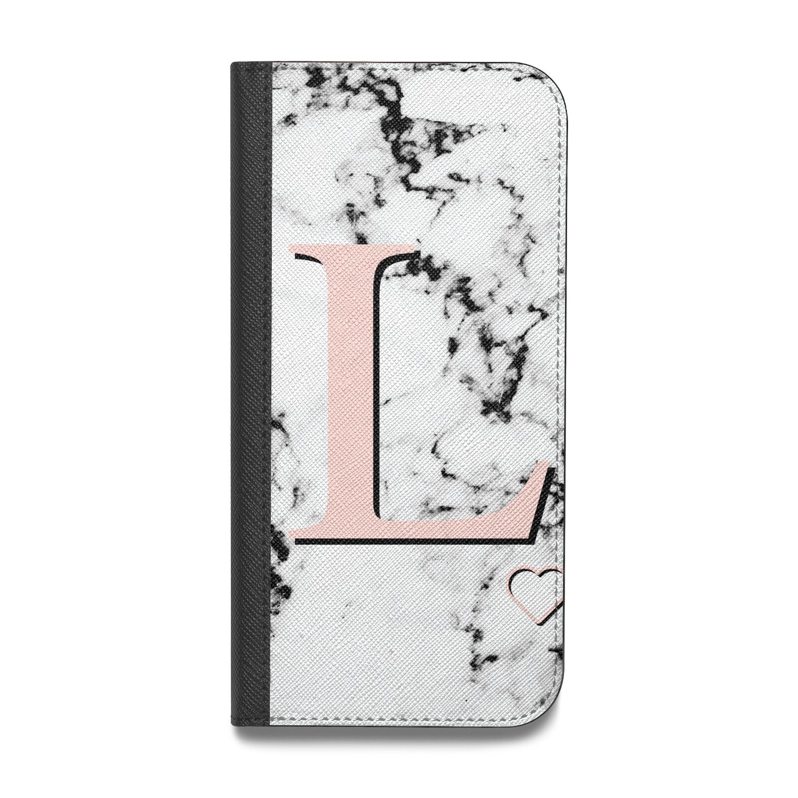 Personalised Coral Heart Initialled Marble Vegan Leather Flip Samsung Case
