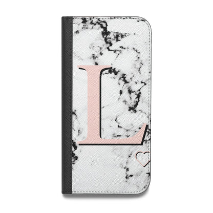 Personalised Coral Heart Initialled Marble Vegan Leather Flip iPhone Case