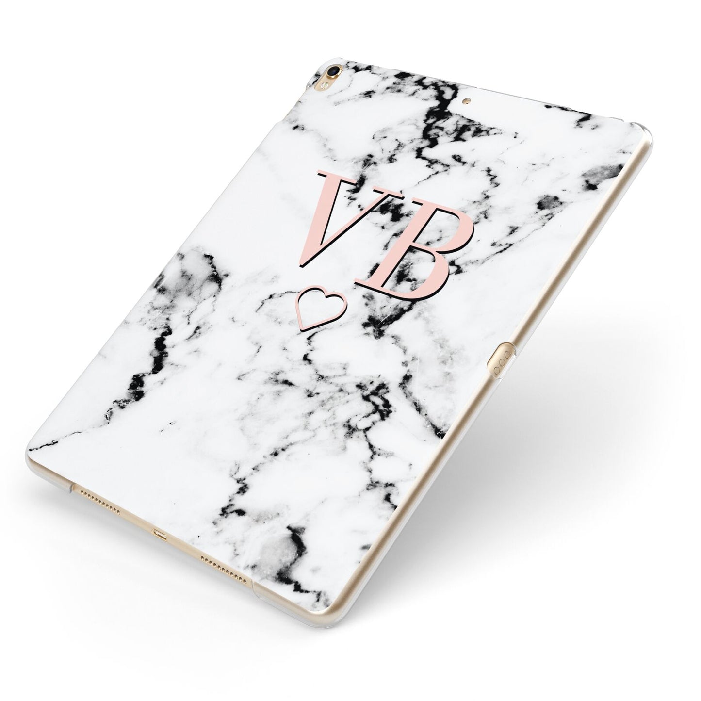 Personalised Coral Initials Heart Marble Apple iPad Case on Gold iPad Side View