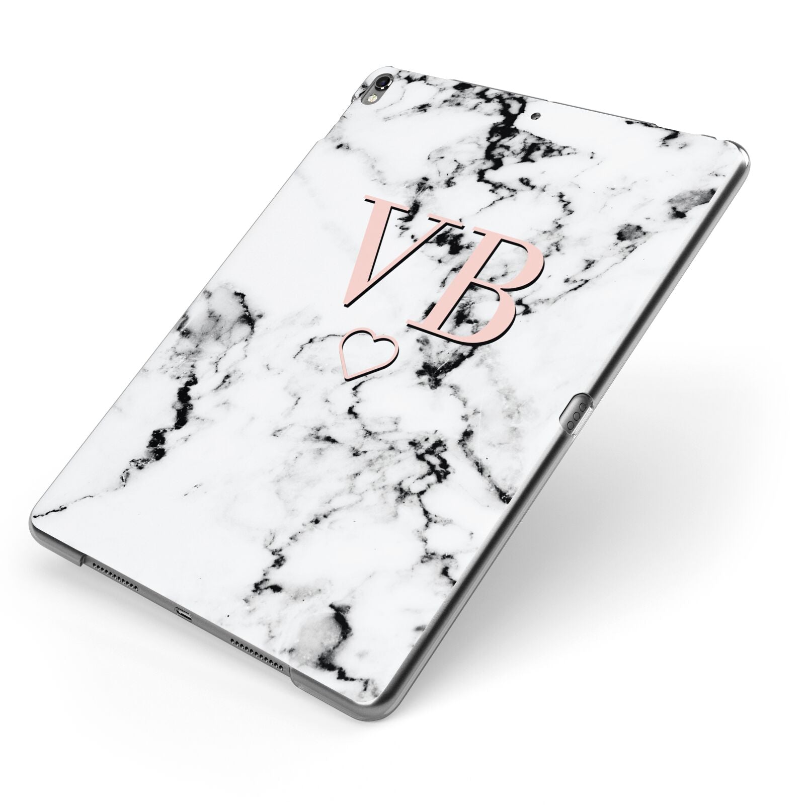 Personalised Coral Initials Heart Marble Apple iPad Case on Grey iPad Side View