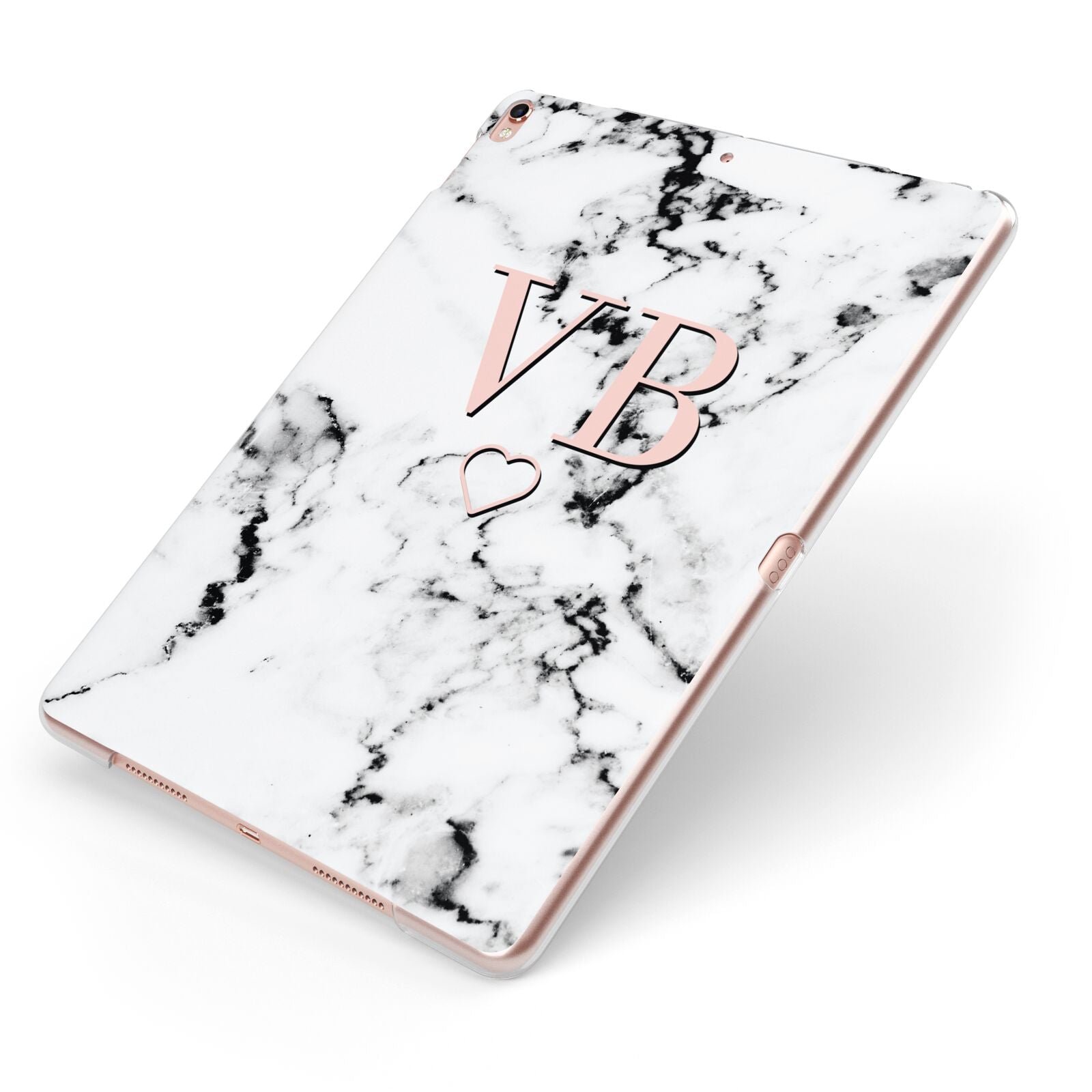 Personalised Coral Initials Heart Marble Apple iPad Case on Rose Gold iPad Side View