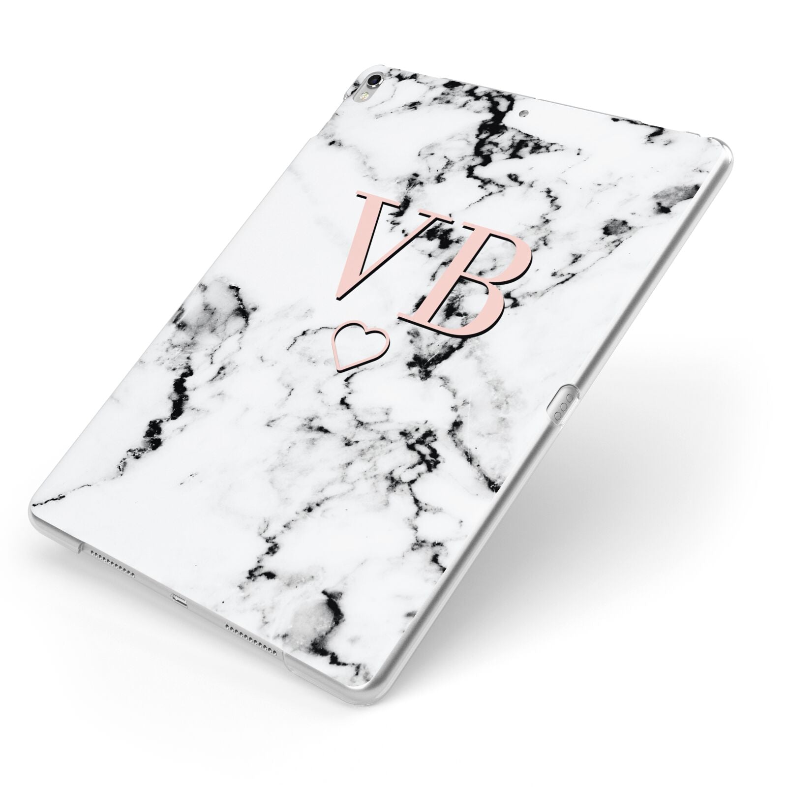 Personalised Coral Initials Heart Marble Apple iPad Case on Silver iPad Side View