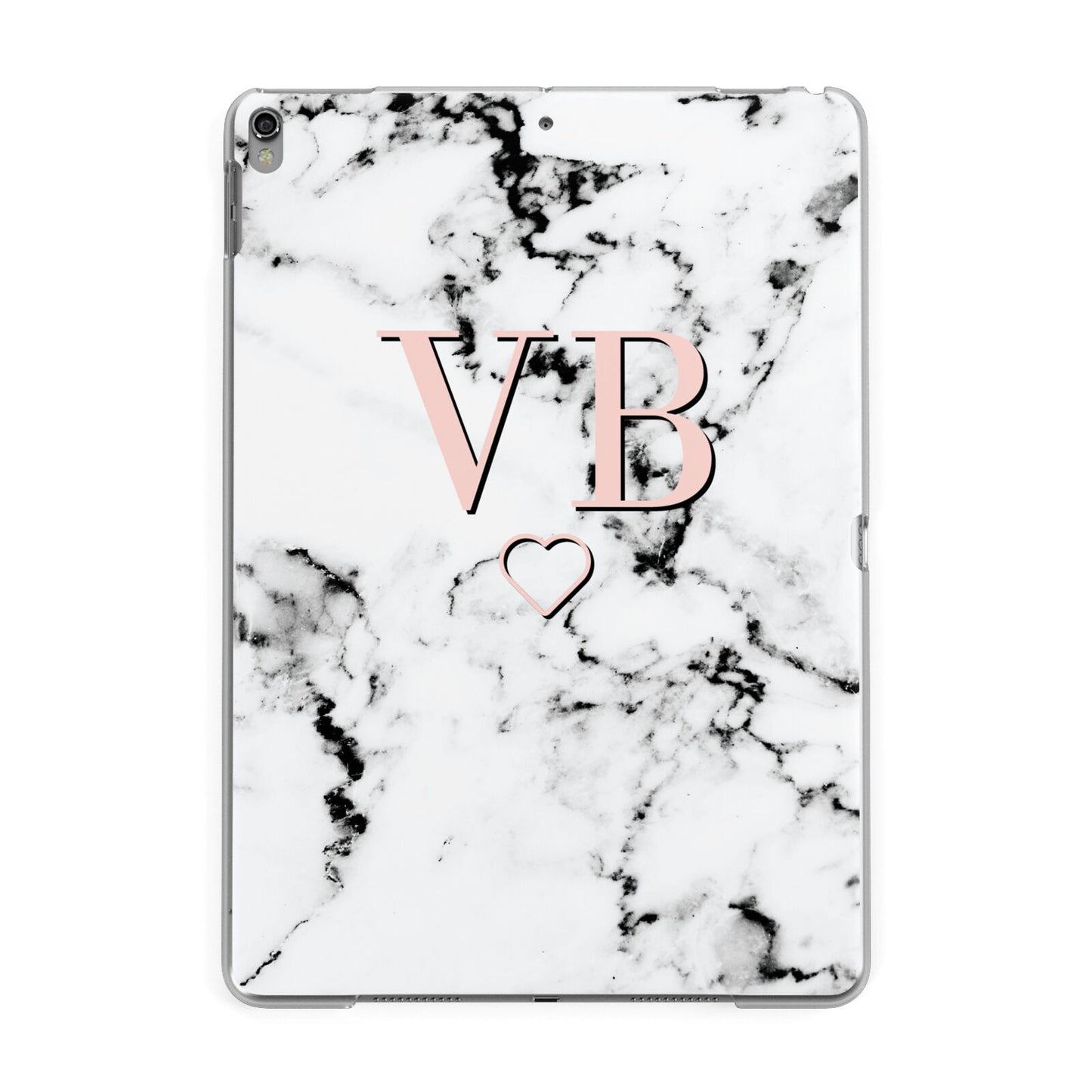 Personalised Coral Initials Heart Marble Apple iPad Grey Case