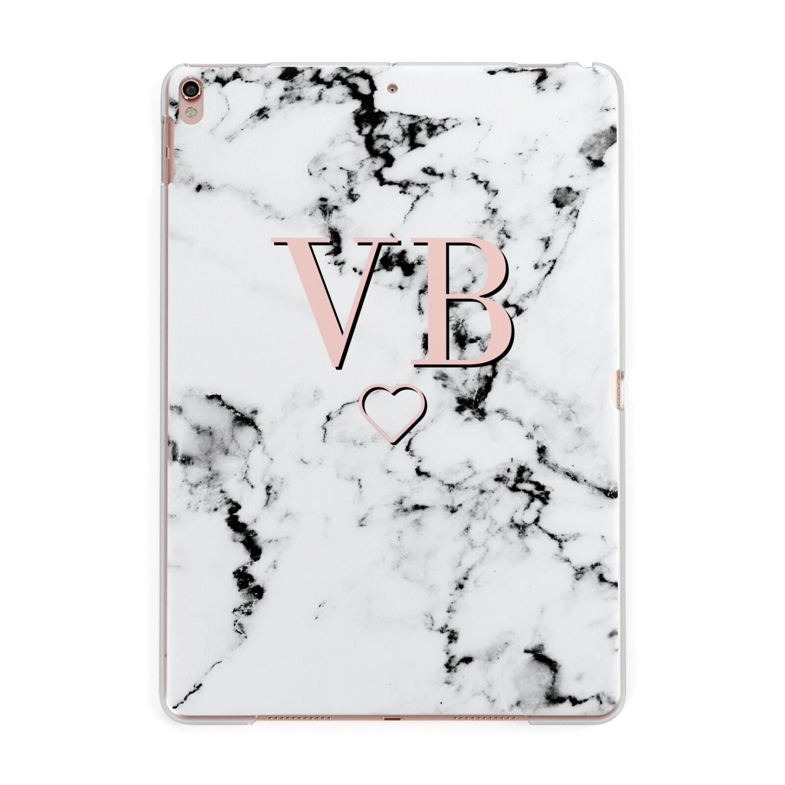 Personalised Coral Initials Heart Marble Apple iPad Rose Gold Case