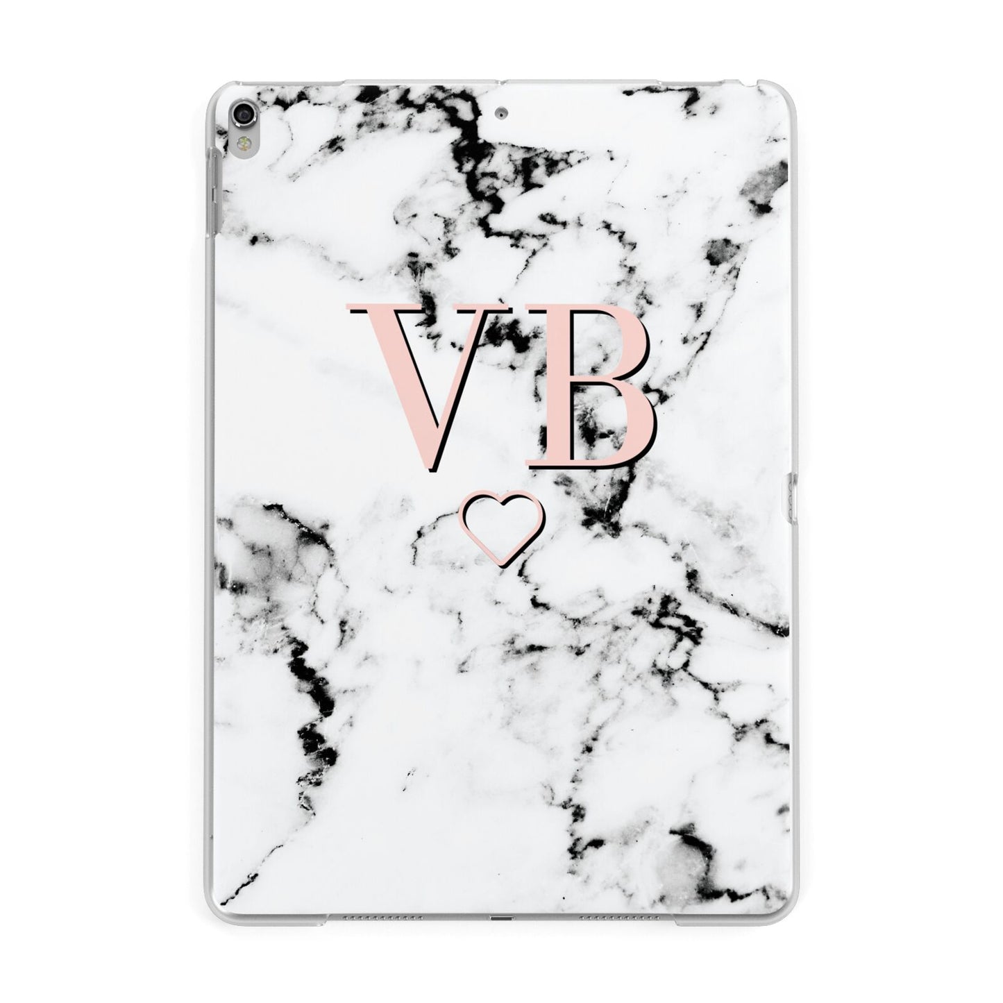 Personalised Coral Initials Heart Marble Apple iPad Silver Case