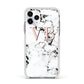 Personalised Coral Initials Heart Marble Apple iPhone 11 Pro in Silver with White Impact Case