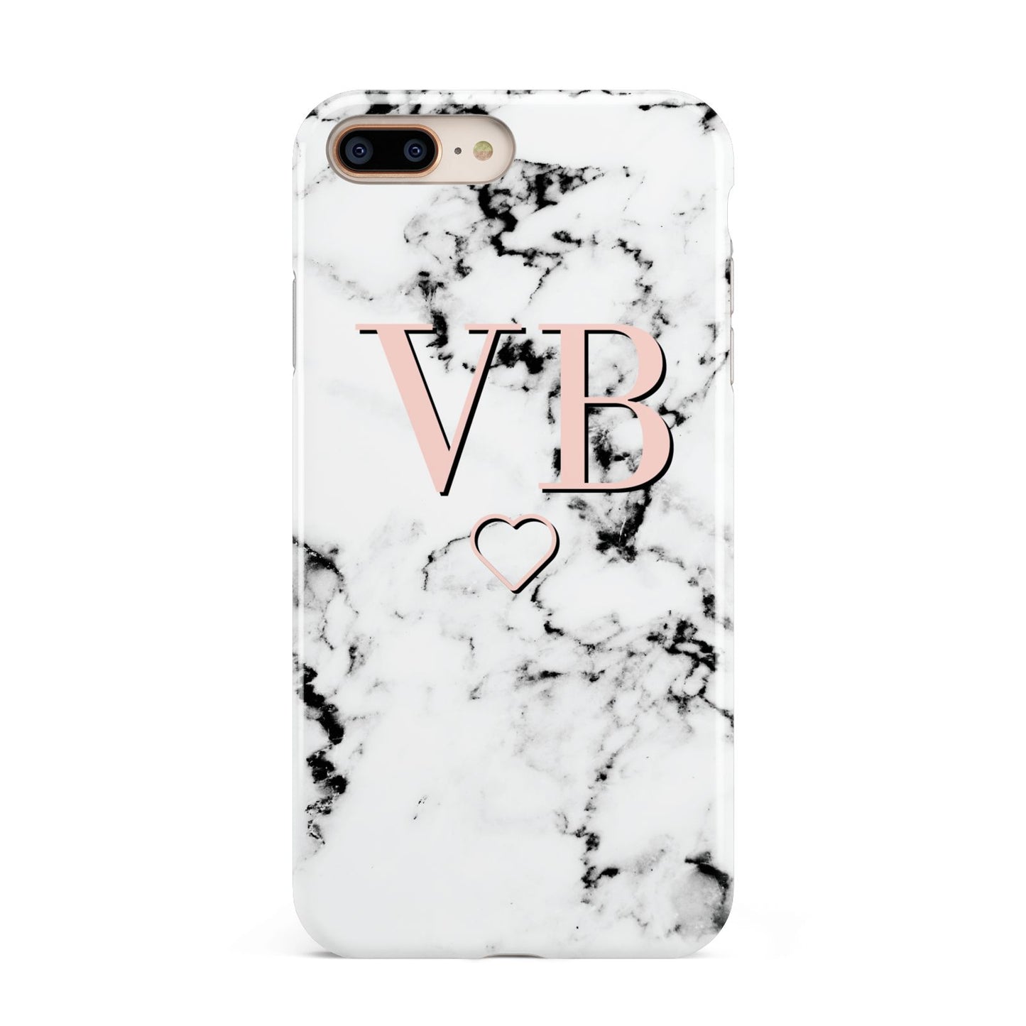 Personalised Coral Initials Heart Marble Apple iPhone 7 8 Plus 3D Tough Case