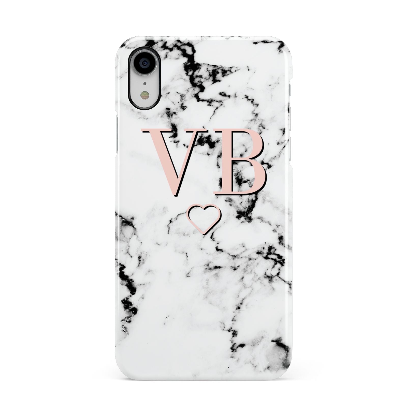 Personalised Coral Initials Heart Marble Apple iPhone XR White 3D Snap Case