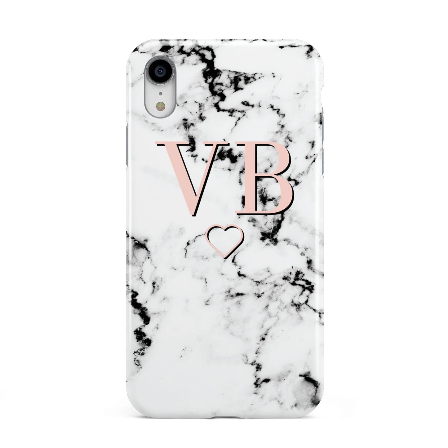 Personalised Coral Initials Heart Marble Apple iPhone XR White 3D Tough Case