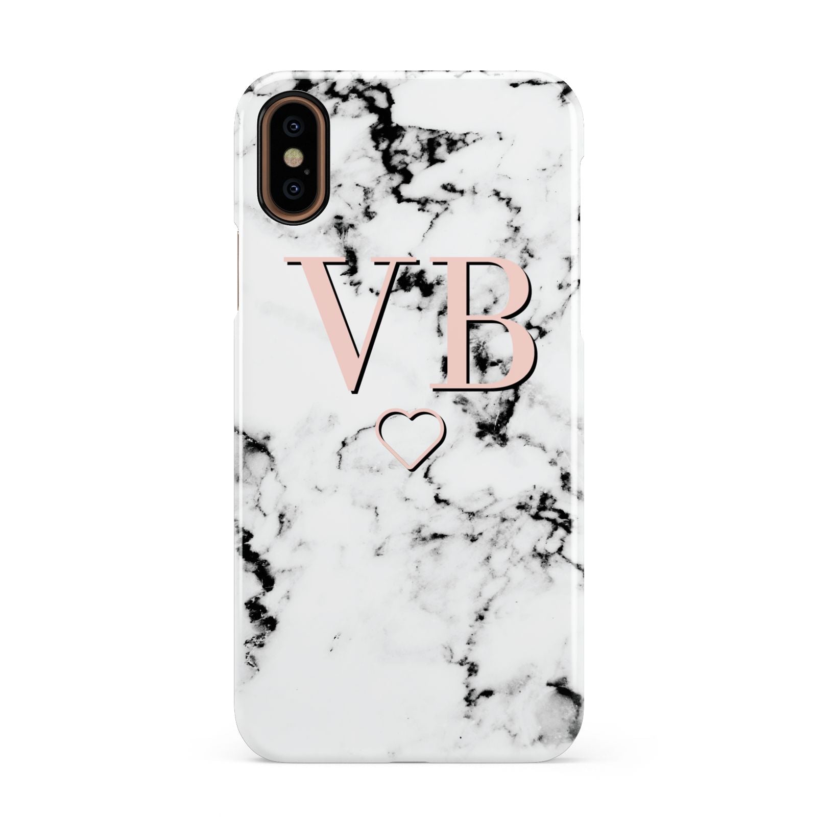 Personalised Coral Initials Heart Marble Apple iPhone XS 3D Snap Case