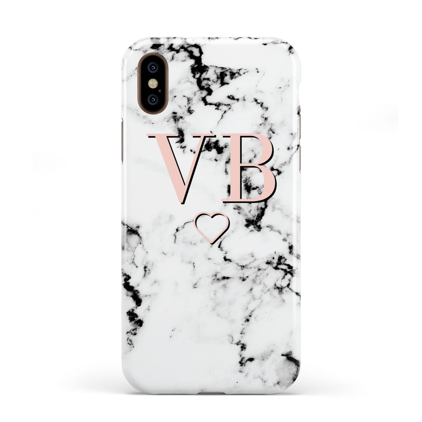Personalised Coral Initials Heart Marble Apple iPhone XS 3D Tough