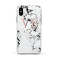 Personalised Coral Initials Heart Marble Apple iPhone Xs Impact Case White Edge on Black Phone
