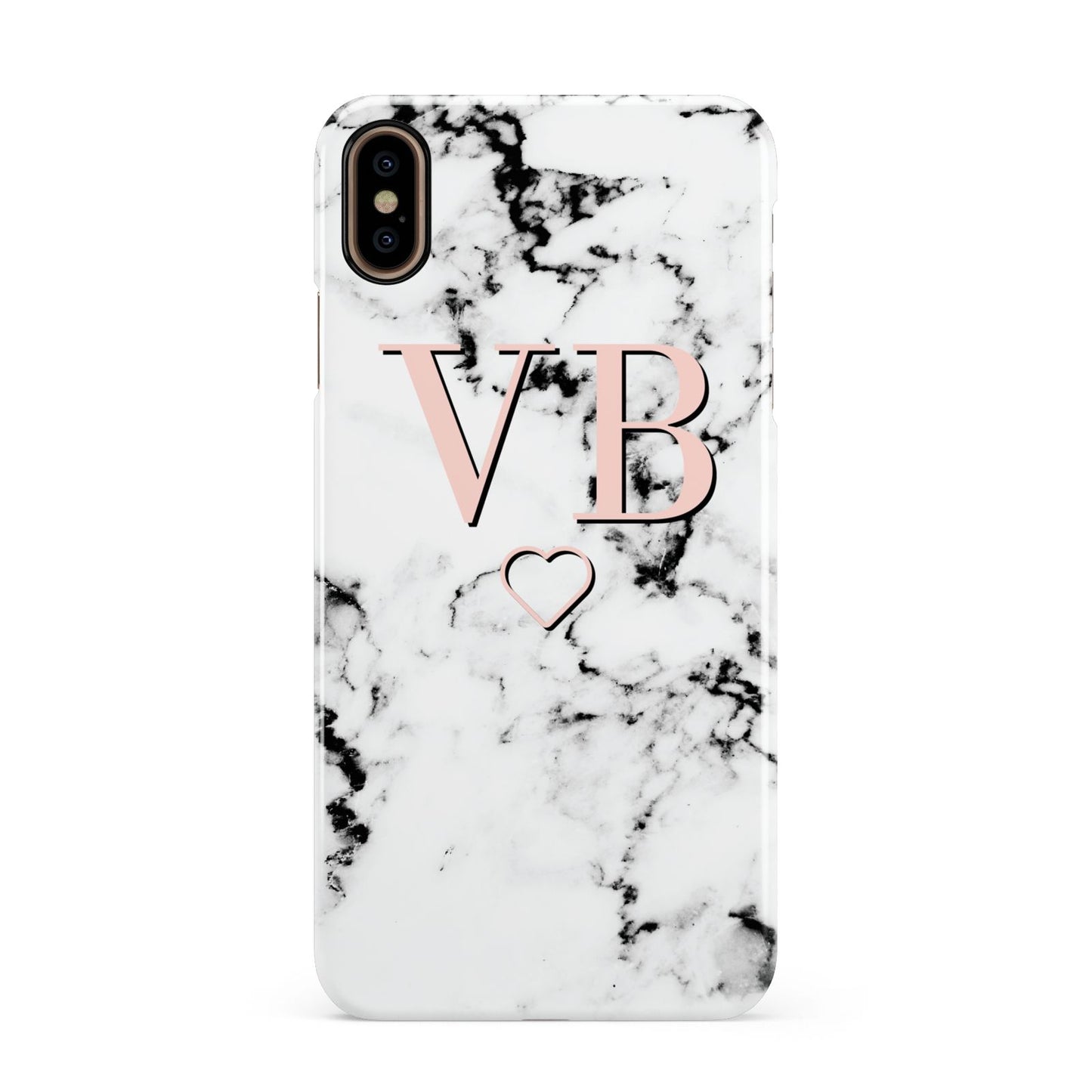 Personalised Coral Initials Heart Marble Apple iPhone Xs Max 3D Snap Case