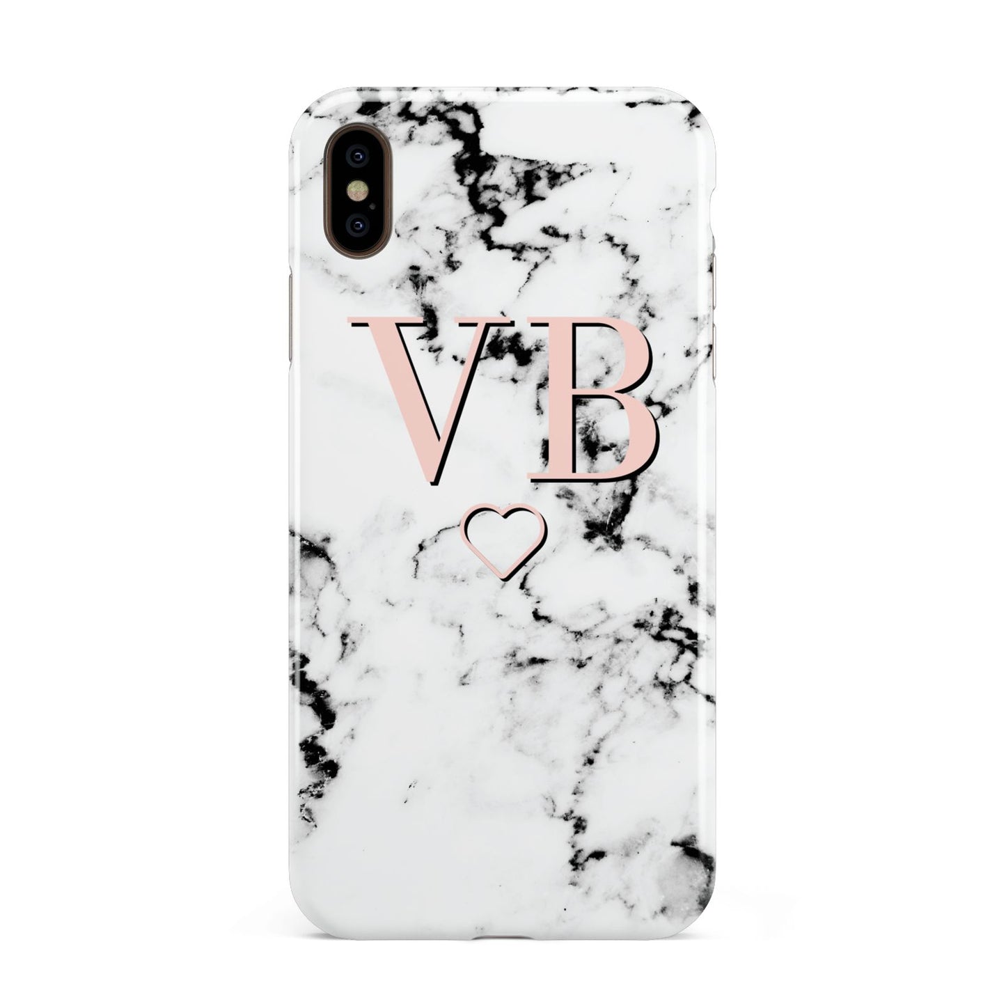 Personalised Coral Initials Heart Marble Apple iPhone Xs Max 3D Tough Case