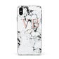 Personalised Coral Initials Heart Marble Apple iPhone Xs Max Impact Case White Edge on Silver Phone