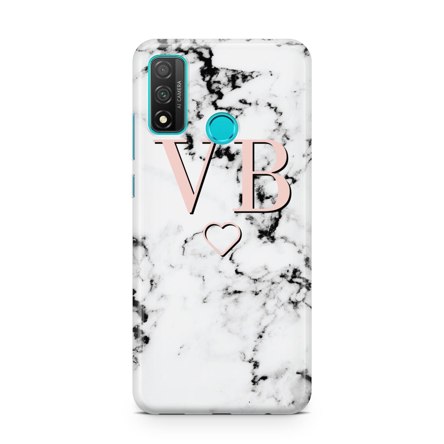 Personalised Coral Initials Heart Marble Huawei P Smart 2020