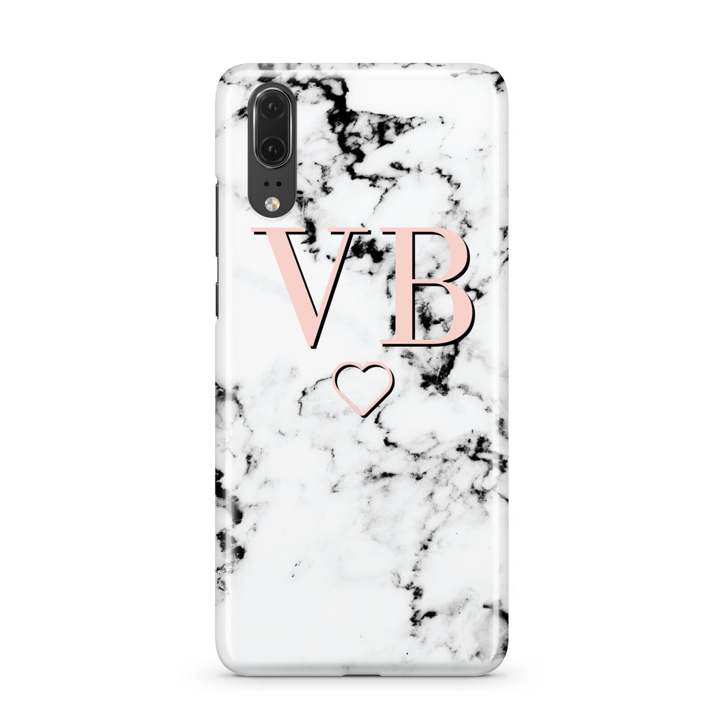 Personalised Coral Initials Heart Marble Huawei P20 Phone Case