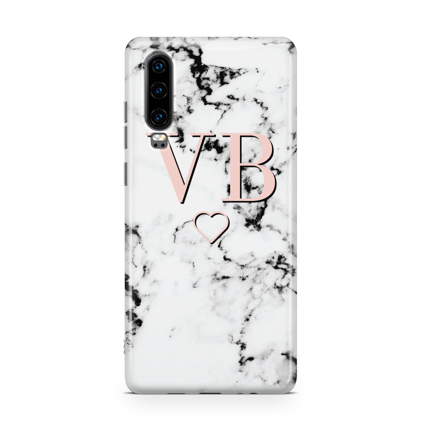 Personalised Coral Initials Heart Marble Huawei P30 Phone Case