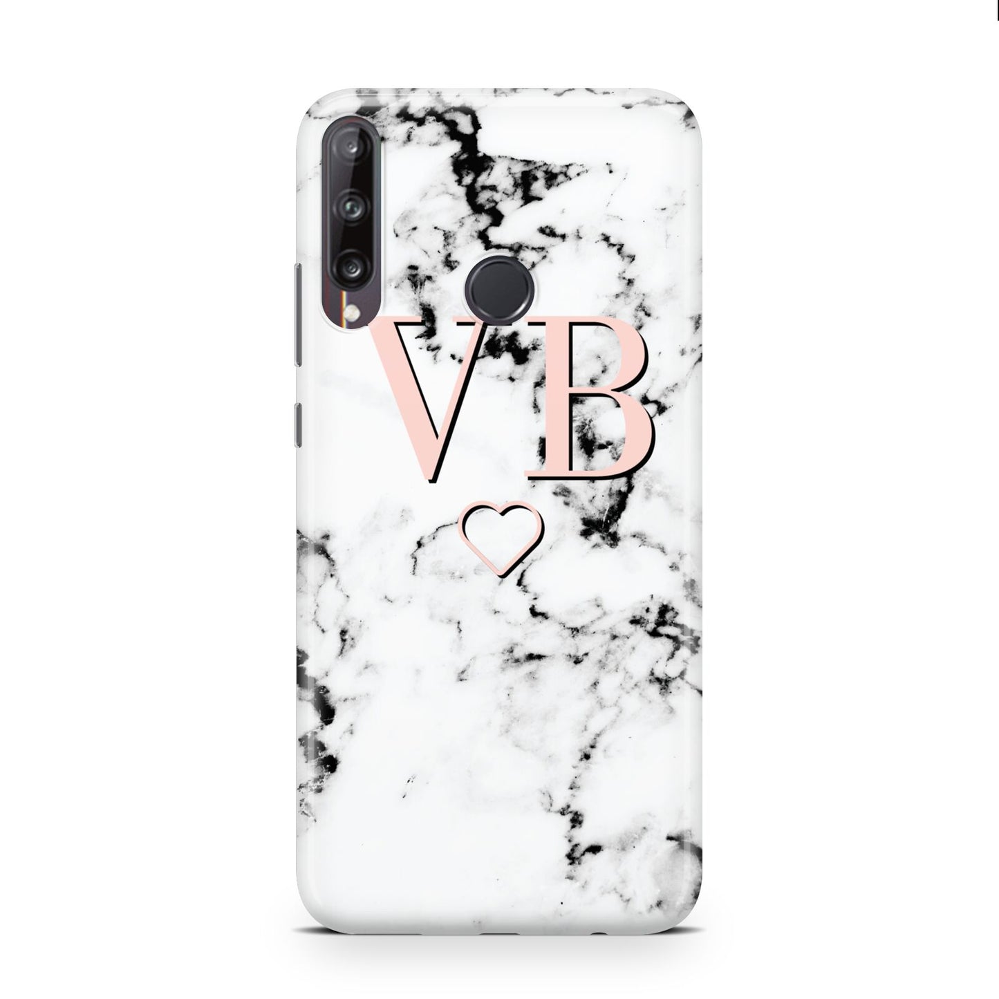 Personalised Coral Initials Heart Marble Huawei P40 Lite E Phone Case