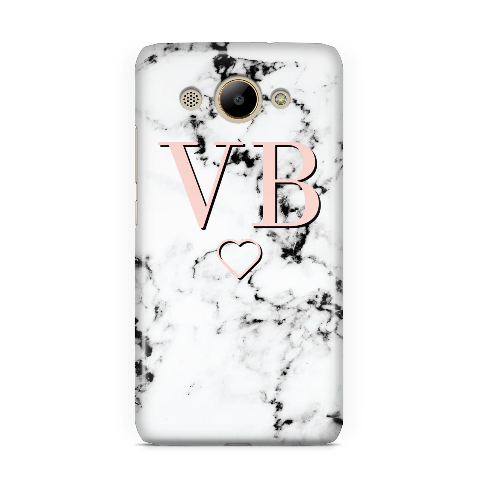 Personalised Coral Initials Heart Marble Huawei Y3 2017