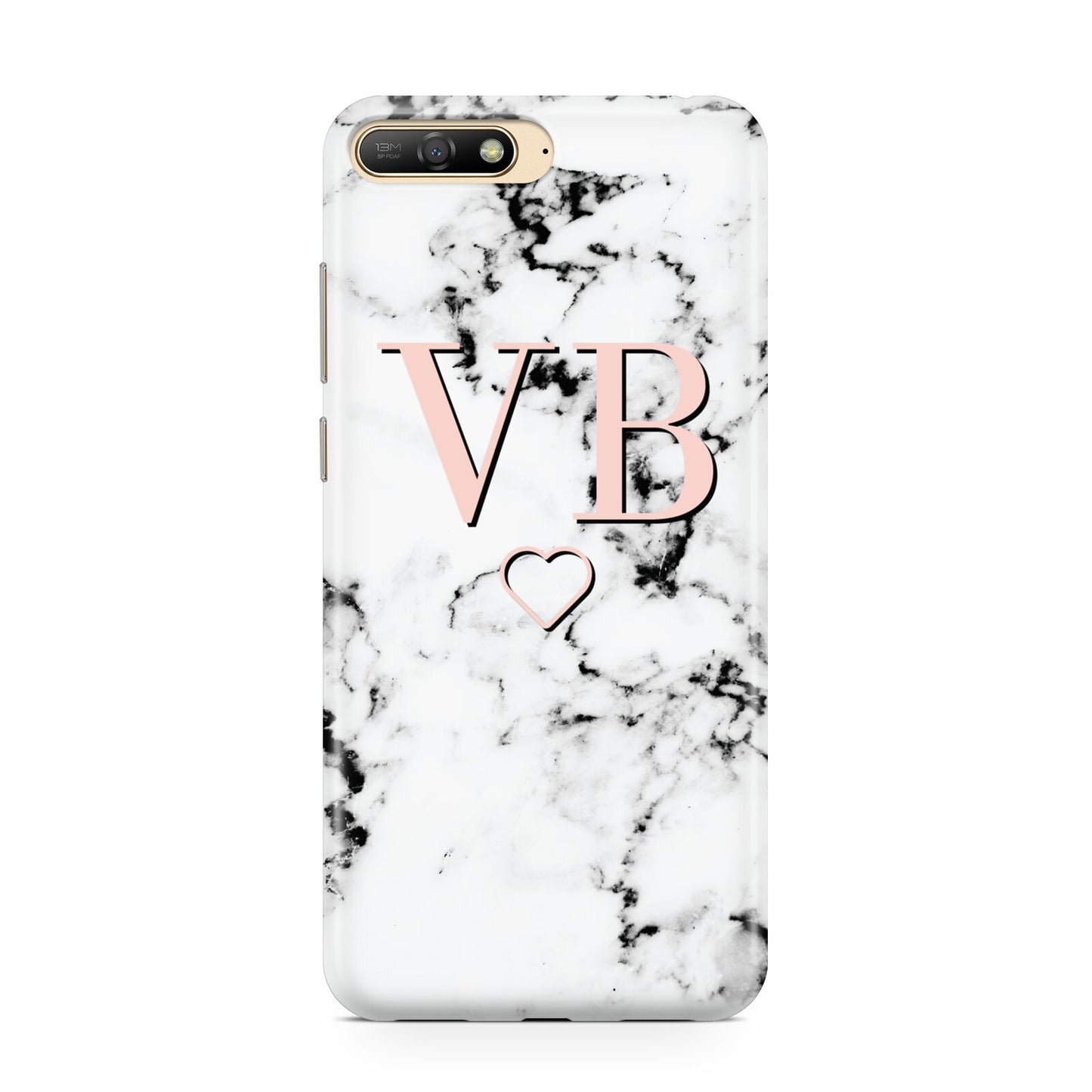 Personalised Coral Initials Heart Marble Huawei Y6 2018