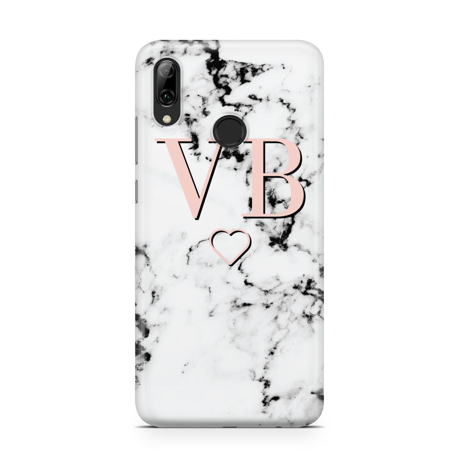 Personalised Coral Initials Heart Marble Huawei Y7 2019