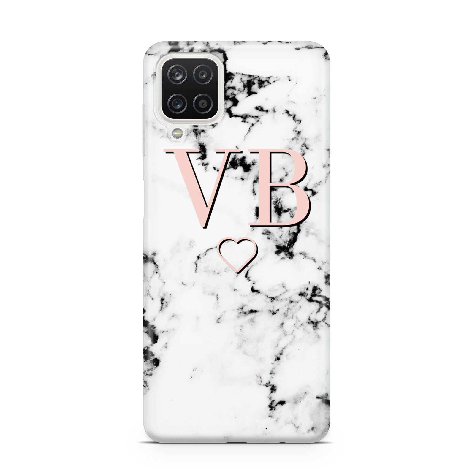 Personalised Coral Initials Heart Marble Samsung A12 Case