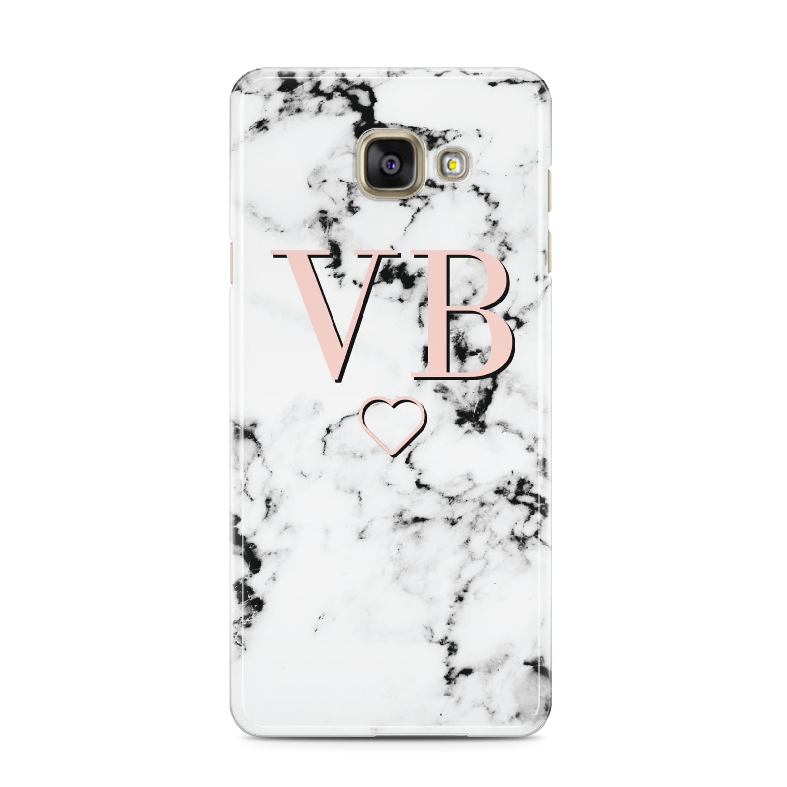 Personalised Coral Initials Heart Marble Samsung Galaxy A3 2016 Case on gold phone