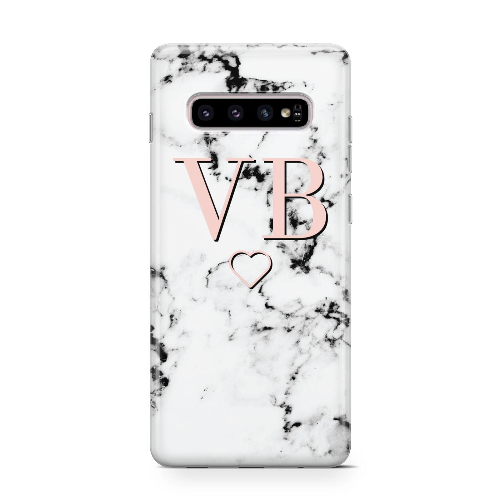 Personalised Coral Initials Heart Marble Samsung Galaxy S10 Case